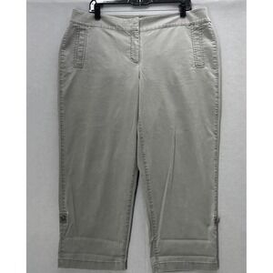 Eileen Fisher Organic Cotton Tencel Cropped Straight Leg Roll Tab Pants Women L